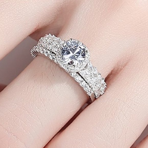 Luxury Rings 925 Wedding Ring Sets Sterling Silver Zirconia Wedding Jewelry - Picture 4 of 4